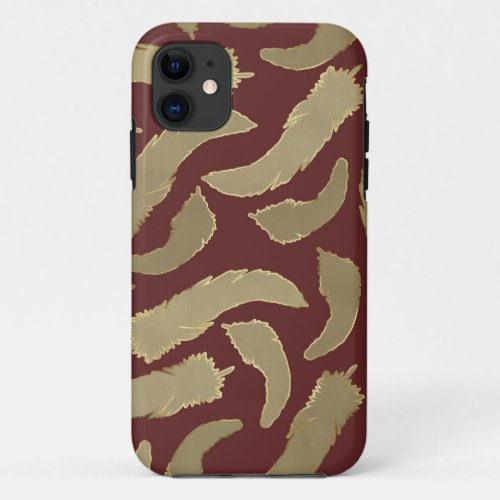 Elegant feathers modern design dark red gold iPhone 11 case