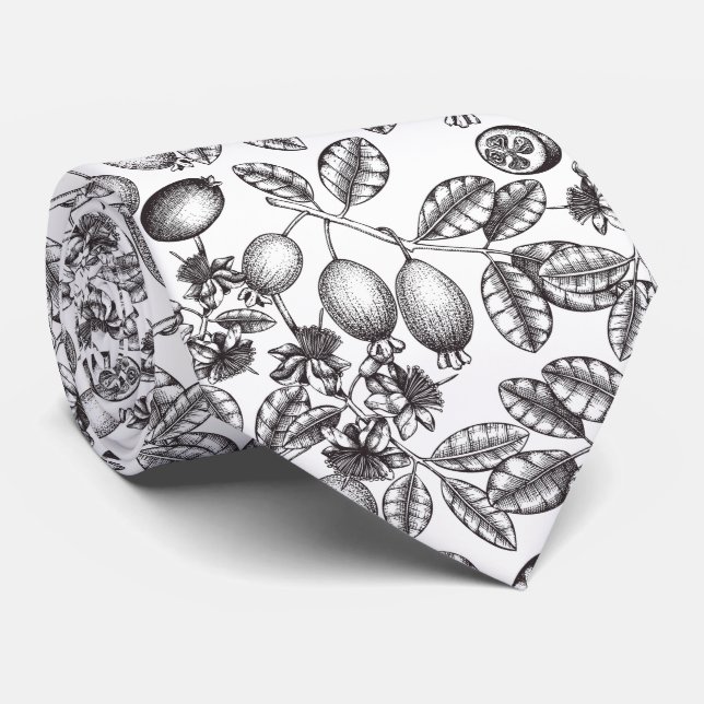 Elegant Feijoa Fruits and Leaves | Necktie (Rolled)