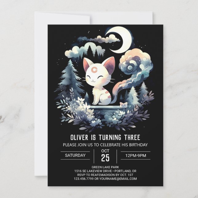 Elegant Feline Cat Birthday Invitation (Front)