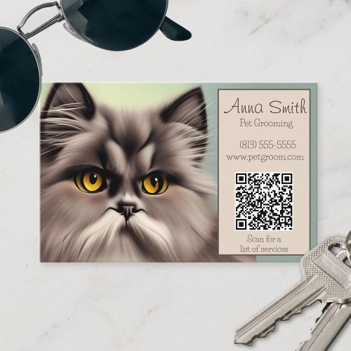 Elegant Feline with QR Code  Business Card