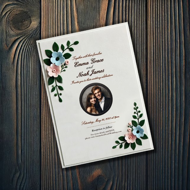 Elegant Felt Floral Wedding Invitation  (Creator Uploaded)