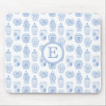 Elegant Female Blue And White Ginger Jar Monogram Mouse Pad<br><div class="desc">Lovely accessory for a home office! Ginger jars pattern,  originally handpainted in watercolor by yours truly,  then scanned into digital form and turned into a repeating pattern.</div>