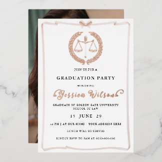 Elegant Female Law School Graduation Photo Foil Invitation