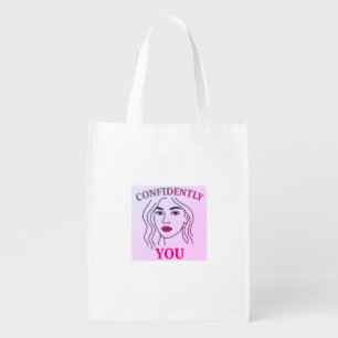 Elegant Female Line Art Portrait – Minimalist Face Grocery Bag