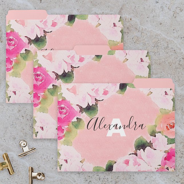 Elegant Feminine Artistic Watercolor Pink Roses File Folder (Creator Uploaded)