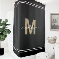 Elegant Feminine Black Gold Monogram Script Name