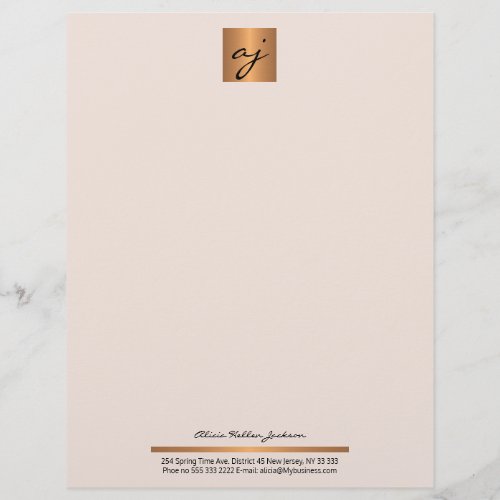 Elegant feminine blush pink copper gold monogram letterhead