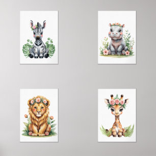 Elegant Feminine Blush Safari Animal Nursery Art Wall Art Sets