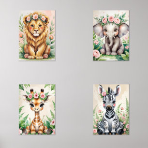 Elegant Feminine Blush Safari Animal Nursery Art Wall Art Sets