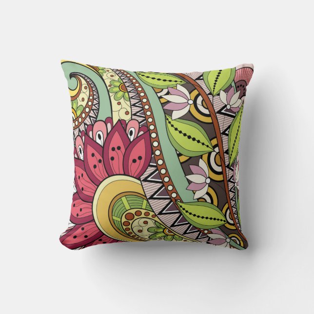 Elegant Feminine Burgundy Red Flowers And Swirl Throw Pillow (Front)