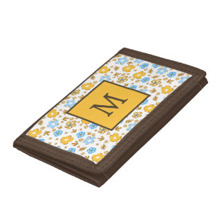 Elegant Feminine Country Floral Monogram Tri-fold Wallet