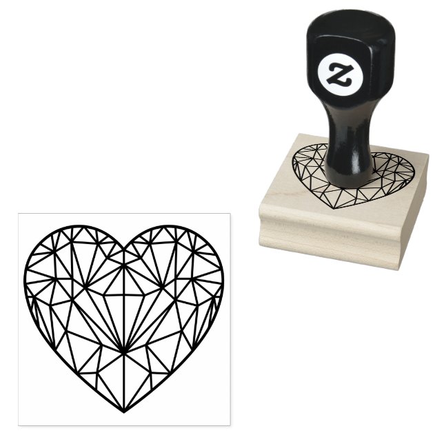 Elegant Feminine Crystal Geometric Line Heart  Rubber Stamp (Stamped)