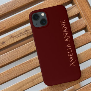 Elegant Feminine Dark Red & Gold Typography iPhone 13 Case