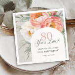 Elegant Feminine Floral 80th Birthday Napkins<br><div class="desc">Beautifully elegant and so charming, this peach and white watercolor floral birthday napkin celebrates "80 Years Loved". It's a sweet sentiment to remind the guest of honor just how much they are loved and admired. The lovely design features a beautiful bouquet of peach and ivory white watercolor peonies, eucalyptus and...</div>