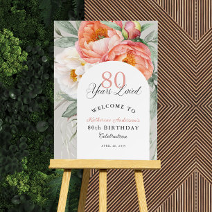 Elegant Feminine Floral 80th Birthday Welcome Foam Board
