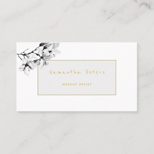 Elegant Feminine Floral Black White Magnolia Business Card