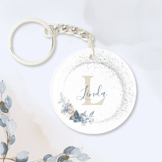 Elegant Feminine Floral Bouquet Monogram Keychain