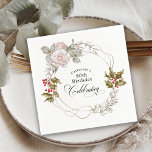 Elegant Feminine Floral December 80th Birthday Napkins<br><div class="desc">When your birthday occurs in the month of December, it often gets lost in all the holiday fanfare. Make the guest of honor feel special with this beautifully unique custom birthday party napkin that has a unique floral wreath with a feminine pink rose accent added to the holly and berries...</div>