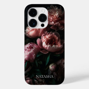 Elegant Feminine Floral Pink Peonies Custom Name Case-Mate iPhone 14 Pro Case