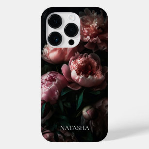 Elegant Feminine Floral Pink Peonies Custom Name Case-Mate iPhone 14 Pro Case