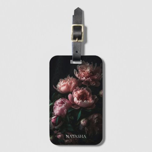 Elegant Feminine Floral Pink Peonies Custom Name Luggage Tag