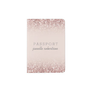 Elegant Feminine Girly Rose Gold Pink Glitter Passport Holder