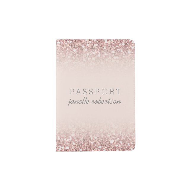 Elegant Feminine Girly Rose Gold Pink Glitter Passport Holder (Front)