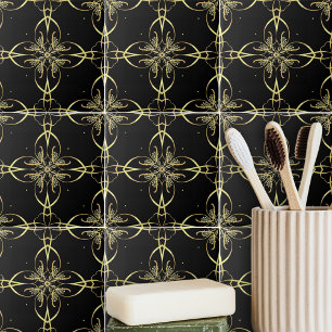 Elegant Feminine Gold and Black Classic Ceramic Tile