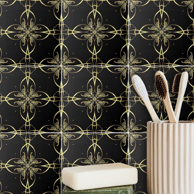 Elegant Feminine Gold and Black Classic Ceramic Tile (Creator Uploaded)