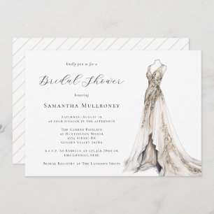 Elegant Feminine Gown Wedding Dress Bridal Shower Invitation