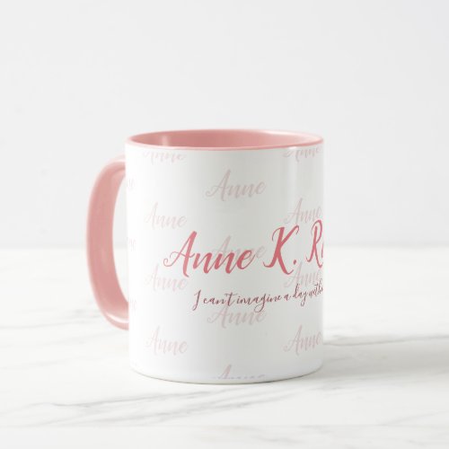 elegant feminine handwritten name pink white mug