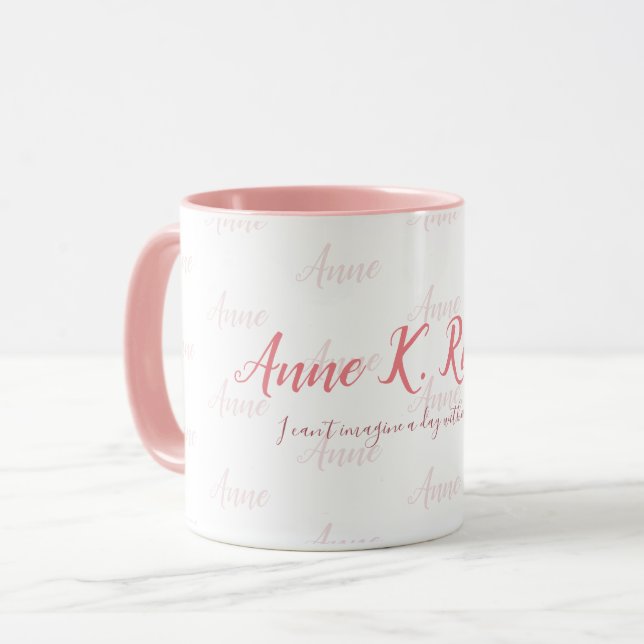 elegant feminine handwritten name pink white mug (Front Left)