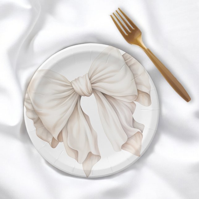 Elegant Feminine Ivory White Bow Paper Plates (Creator Uploaded)