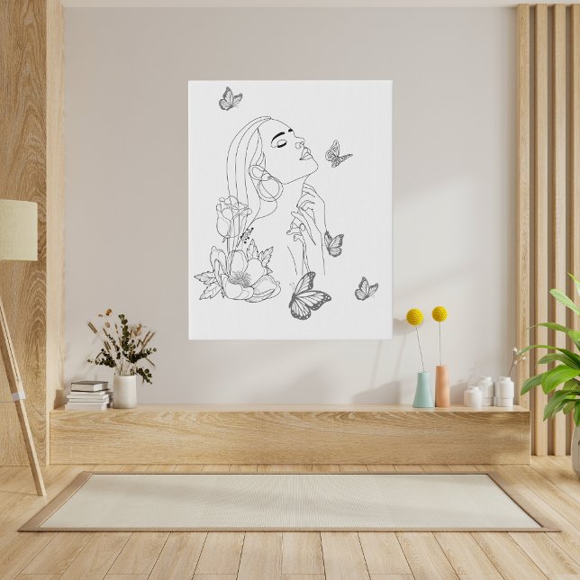 Elegant Feminine Line Art Canvas Print (Living Room)