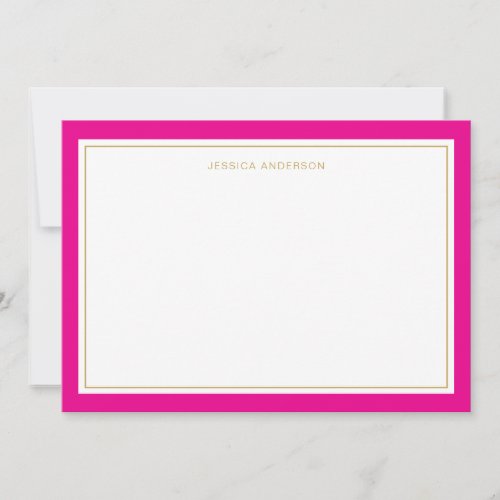 Elegant Feminine Magenta Gold Border Personalized Note Card