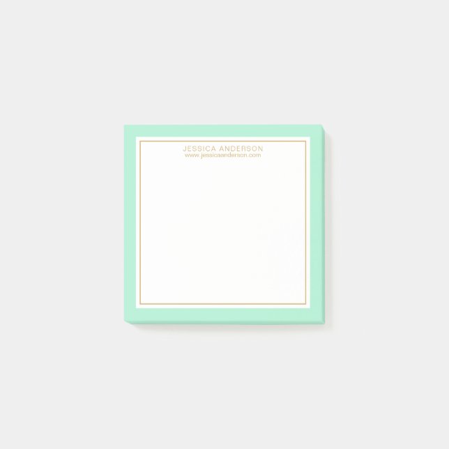 Elegant & Feminine Mint/White/Gold Personalized Post-it Notes (Front)