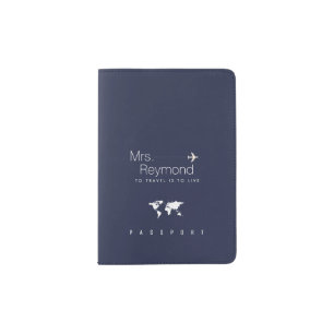 elegant feminine Mrs. navy-blue travel Passport Holder