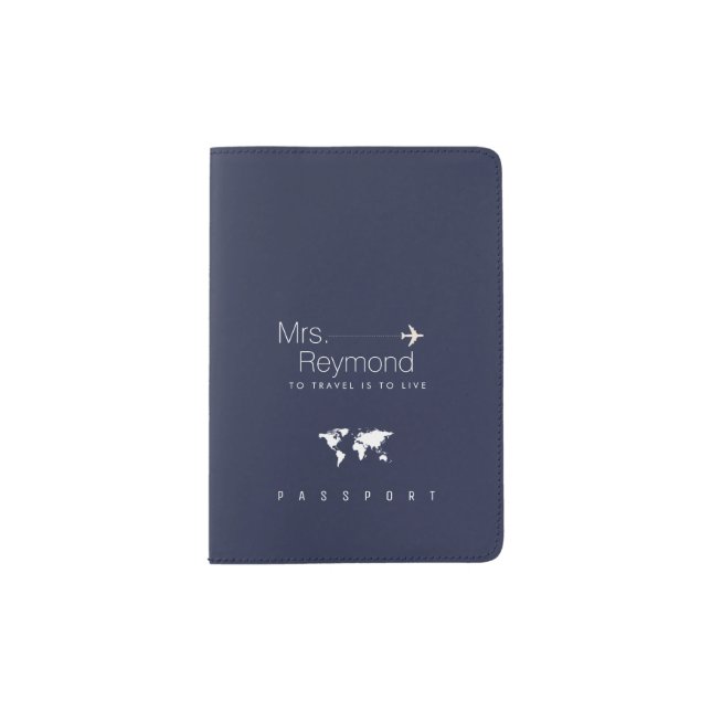 elegant feminine Mrs. navy-blue travel Passport Holder (Front)