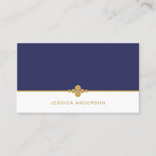 Elegant Feminine Navy Blue Gold Dots Business Card