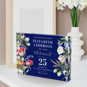 Elegant Feminine Navy Blue Retire Business Floral  Acrylic Award