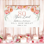 Elegant Feminine Peach Floral 80th Birthday Banner<br><div class="desc">With elegance and charm, this peach, coral, pink and white watercolor floral birthday banner celebrates "80 Years Loved". It's a beautiful sentiment to remind the guest of honor just how much they are loved and admired. The lovely design features beautiful corner bouquets of peach and ivory white watercolor peonies and...</div>