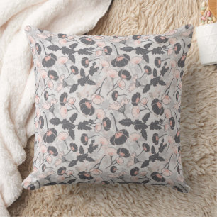 Elegant Feminine Pink Gray Flowers Throw Pillow