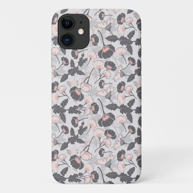 Elegant Feminine Pink Gray Layered Flowers Case-Mate iPhone Case (Back)