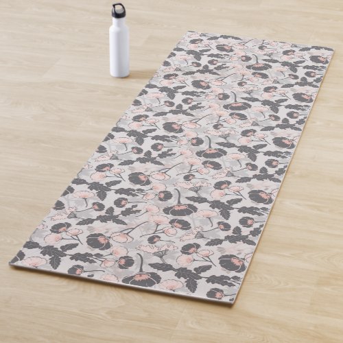 Elegant Feminine Pink Gray Layered Flowers Yoga Mat