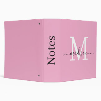 Elegant feminine pink personalized script name 3 ring binder