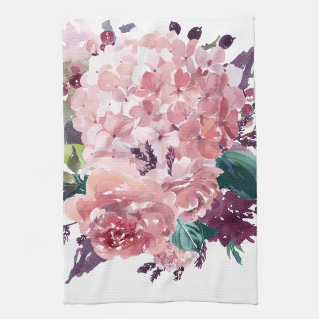 Elegant Feminine Pink Watercolor Floral Kitchen Towel (Vertical)