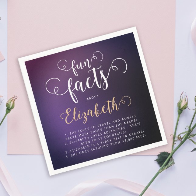 Elegant Feminine Purple Fun Facts White Script Napkins (Creator Uploaded)