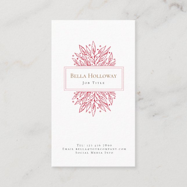 Elegant Feminine Red Leaf Design Business Card (Front)