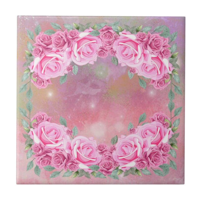 Elegant Feminine Romantic Pink Roses Arrangement Ceramic Tile (Front)