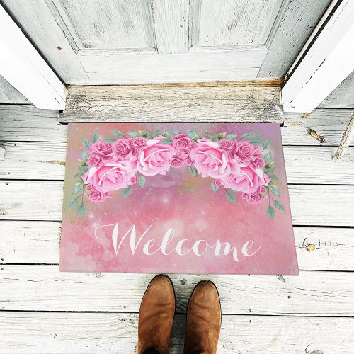 Elegant Feminine Romantic Pink Roses Arrangement Doormat